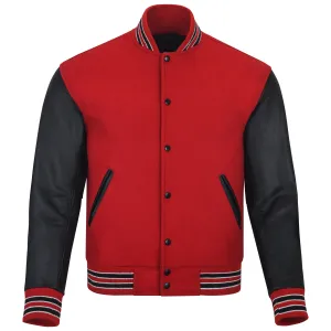 Warrior Gears Classic Hybrid Varsity Jacket for Kids, Toddler Letterman Bomber Jacket for Boys, Unisex Varsity Jacket Girls, Red Pure Wool Body & Black Cowhide Leather Sleeves