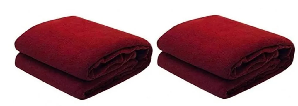 Wavva® Plain Fleece 2 Single Bed Blankets-Maroon (Set of 2)