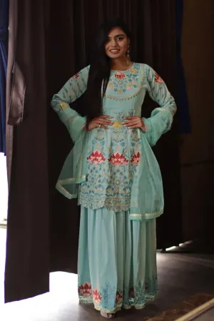 Wedding Sharara Suit Set in Sky Blue Color