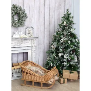 Wicker Sleigh Christmas Tree Printed Backdrop