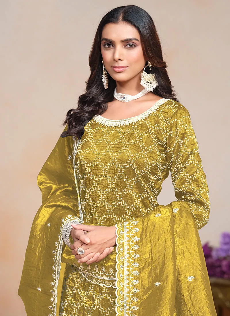 Yellow Embroidered Traditional Palazzo Suit